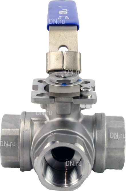 Кран шаровой BV3232P(4pc)-SP-3WL-T-ISO-H Ду25 Ру63, 3-ходовой L-тип стандартнопроходной, внутренняя резьба, уплотнение - PTFE, материал корпуса - нержавеющая сталь SS316 с ISO фланцем и рукояткой в Алматы