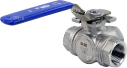 Кран шаровой BV3232P(4pc)-SP-3WL-T-ISO-H Ду25 Ру63, 3-ходовой L-тип стандартнопроходной, внутренняя резьба, уплотнение - PTFE, материал корпуса - нержавеющая сталь SS316 с ISO фланцем и рукояткой