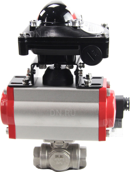 Кран шаровой BV3232P(4pc)-SP-3WL-T-ISO-H Ду25 Ру63 стандартнопроходной трехходовой L-тип, нерж. сталь SS316, внутренняя резьба, уплотнение - PTFE, пн.приводом PA-SA-052, пн.распределителем 4M310-08 DC24V и БКВ APL-210N в Алматы