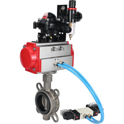 Затвор дисковый поворотный WBV3131E-2W-Fb-H Ду150 Ру16 межфланцевый, корпус - нержавеющая сталь 304, диск - нержавеющая сталь 304, уплотнение - EPDM, с пневмоприводом PA-DA-105, пневмораспределителем 4M320-08 AC220V, БКВ APL-210N, БПВ AFC2000