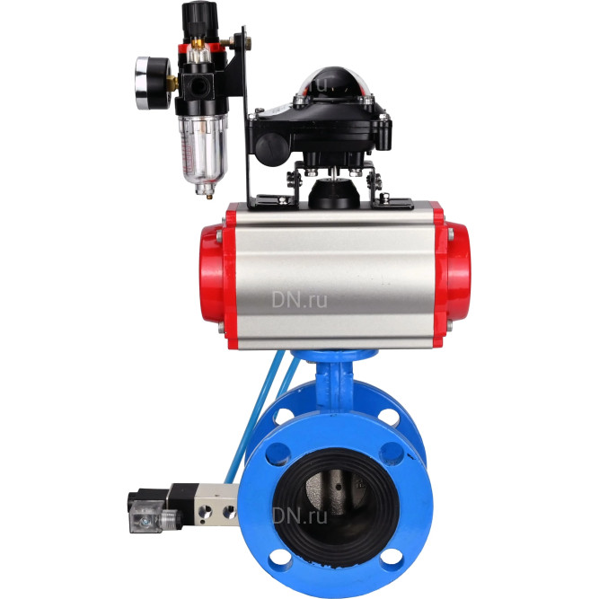 Затвор дисковый поворотный WBV1313E-2W-F-H Ду125 Ру16 фланцевый, корпус - чугун GGG40, диск - чугун GGG40, EPDM, с пневмоприводом PA-DA-130, пневмораспределителем 4V320-08 AC220V, БКВ APL-210N и БПВ AFC2000 в Алматы