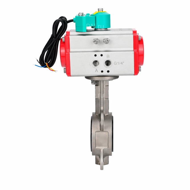 Затвор дисковый поворотный WBV3232V-2W-Fb-H Ду80 Ру16, корпус - нержавеющая сталь 316L, диск - нержавеющая сталь 316L, уплотнение - VITON, с пневмоприводом PA-SA-105 и магнитным переключателем ALS200D в Алматы