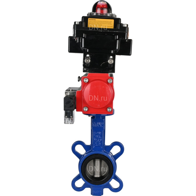 Затвор дисковый поворотный WBV1432E-2W-Fb-H Ду125 Ру16, корпус - чугун GGG50, диск - нержавеющая сталь 316L, уплотнение - EPDM, с пневмоприводом PA-DA-083 двойного действия, пневмораспределителем 4M310-08 DC24V, БКВ APL-410N EX в Алматы