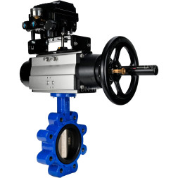 Затвор дисковый поворотный WBV1616E-2W-Fb-H Ду125 Ру16 LUG корпус - чугун QT450, диск - чугун QT450, уплотнение - EPDM, с пневмоприводом PA-DA-105-1 и позиционером YT-1000RSN без обратной связи
