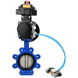 Затвор дисковый поворотный WBV1631E-2W-Fb-H Ду125 Ру16 LUG корпус - чугун QT450, диск - нержавеющая сталь 304, уплотнение - EPDM, с пневмоприводом PA-DA-105-1, пневмораспределителем 4V320-08 AC220V и БКВ APL-410N EX