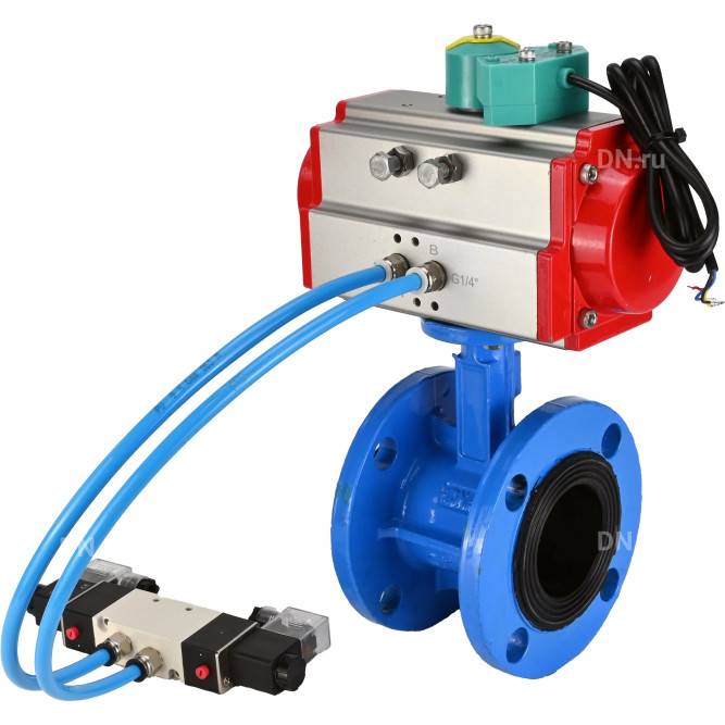 Затвор дисковый поворотный WBV1331E-2W-F-H Ду65 Ру16 корпус - чугун GGG40, диск - нержавеющая сталь 304, уплотнение - EPDM, с пневмоприводом PA-DA-105, пневмораспределителем 4V320-08 AC220V и магнитным переключателем ALS200D в Алматы