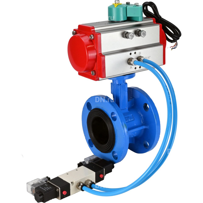 Затвор дисковый поворотный WBV1331E-2W-F-H Ду65 Ру16 корпус - чугун GGG40, диск - нержавеющая сталь 304, уплотнение - EPDM, с пневмоприводом PA-DA-105, пневмораспределителем 4V320-08 AC220V и магнитным переключателем ALS200D в Алматы
