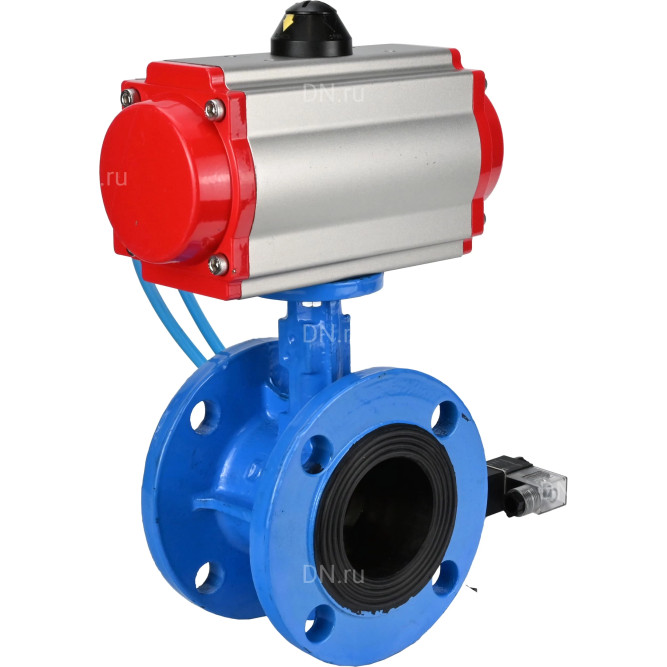 Затвор дисковый поворотный WBV1313E-2W-F-H Ду65 Ру16 фланцевый, корпус - чугун GGG40, диск - чугун GGG40, уплотнение - EPDM, с пневмоприводом PA-DA-105 и пневмораспределителем 4V320-08 AC220V в Алматы
