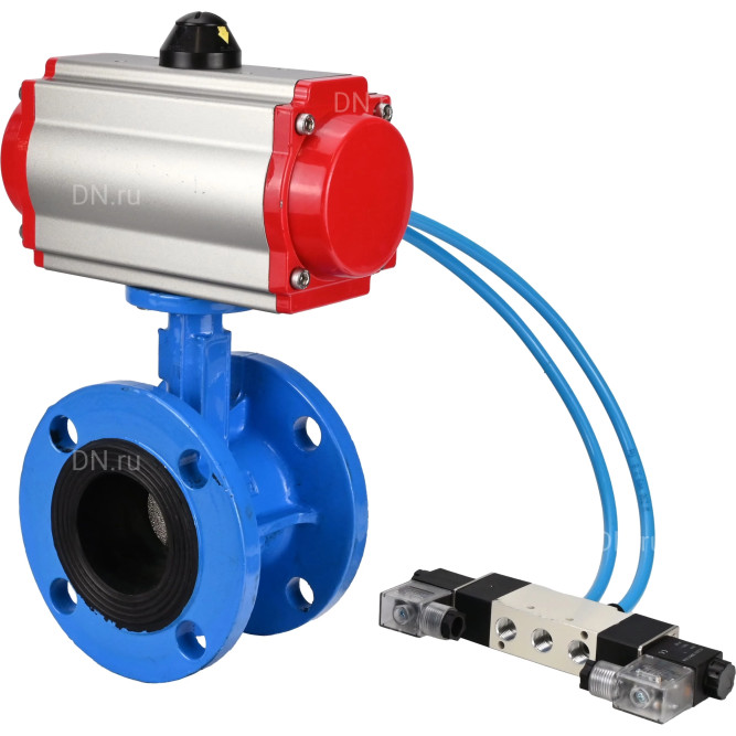 Затвор дисковый поворотный WBV1313E-2W-F-H Ду65 Ру16 фланцевый, корпус - чугун GGG40, диск - чугун GGG40, уплотнение - EPDM, с пневмоприводом PA-DA-105 и пневмораспределителем 4V320-08 AC220V в Алматы
