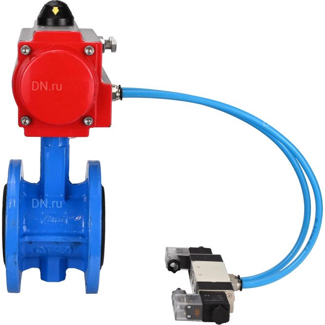 Затвор дисковый поворотный WBV1313E-2W-F-H Ду65 Ру16 фланцевый, корпус - чугун GGG40, диск - чугун GGG40, уплотнение - EPDM, с пневмоприводом PA-DA-105 и пневмораспределителем 4V320-08 AC220V в Алматы
