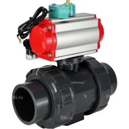 Кран шаровой BV4242E-FP-GRM-ISO Дн100 Ру10 полнопроходной, корпус - НПВХ, шар - НПВХ, уплотнение - EPDM, с пневмоприводом PA-SA-083, пневмораспределителем 4M310-08 AC220V и магнитным переключателем ALS200D