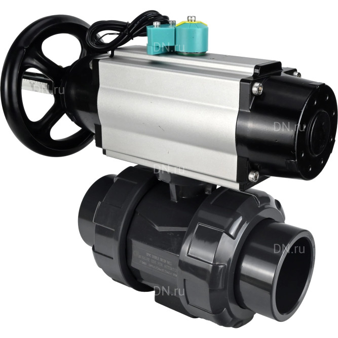 Кран шаровой BV4242E-FP-GRM-ISO Дн40 Ру10 полнопроходной, корпус - НПВХ, шар - НПВХ, уплотнение - EPDM, с пневмоприводом PA-DA-105-1 и магнитным переключателем ALS200D в Алматы