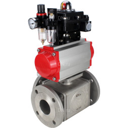 Кран шаровой BV3232P(4pc)-FP-3WL-F Ду100 Ру16 полнопроходной трехходовой, фланцевый, корпус - нержавеющая сталь SS316, с пневмоприводом PA-DA-105, пневмораспределителем 4M310-08 AC220V, БКВ APL-410N EX и БПВ AFC2000