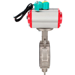 Затвор дисковый поворотный WBV3232N-2W-Fb-H Ду100 Ру16 корпус - нержавеющая сталь 316L, диск - нержавеющая сталь 316L, уплотнение - NBR, с пневмоприводом PA-DA-105, пневмораспределителем 4M310-08 DC24V и магнитным переключателем ALS200D