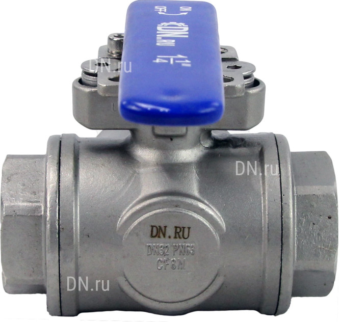 Кран шаровой BV3232P(4pc)-SP-3WL-T-ISO-H Ду40 Ру63, 3-ходовой L-тип стандартнопроходной, внутренняя резьба, уплотнение - PTFE, материал корпуса - нержавеющая сталь SS316 с ISO фланцем и рукояткой в Алматы