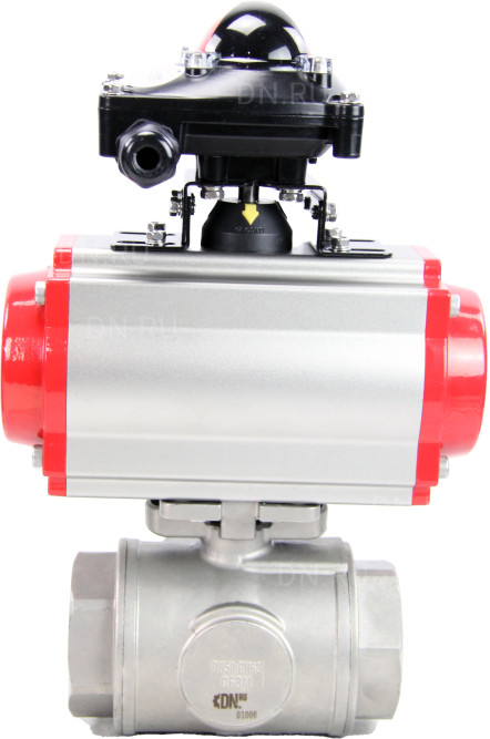 Кран шаровой BV3232P(4pc)-SP-3WL-T-ISO-H Ду40 Ру63 стандартнопроходной трехходовой L-тип, нерж. сталь SS316, внутренняя резьба, уплотнение - PTFE, пн.приводом PA-SA-083, пн.распределителем 4M310-08 DC24V и БКВ APL-210N в Алматы