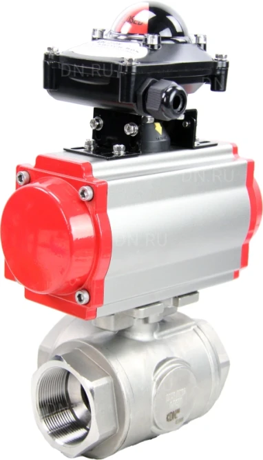 Кран шаровой BV3232P(4pc)-SP-3WL-T-ISO-H Ду40 Ру63 стандартнопроходной трехходовой L-тип, нерж. сталь SS316, внутренняя резьба, уплотнение - PTFE, пн.приводом PA-SA-083, пн.распределителем 4M310-08 DC24V и БКВ APL-210N в Алматы
