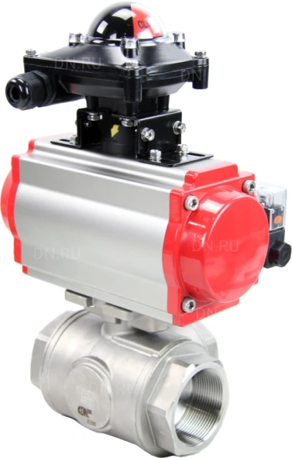 Кран шаровой BV3232P(4pc)-SP-3WL-T-ISO-H Ду40 Ру63 стандартнопроходной трехходовой L-тип, нерж. сталь SS316, внутренняя резьба, уплотнение - PTFE, пн.приводом PA-SA-083, пн.распределителем 4M310-08 DC24V и БКВ APL-210N в Алматы