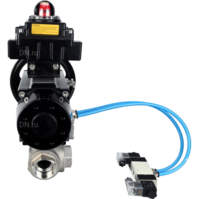 Кран шаровой BV3232P(4pc)-SP-3WL-T-ISO-H Ду80 Ру40, стандартнопроходной, четырехсоставной, корпус - нержавеющая сталь 316, уплотнение - PTFE, внутренняя резьба, с пневмоприводом PA-DA-105-1, пневмораспределителем 4V320-08 AC220V, БКВ APL-410N Ex в Алматы