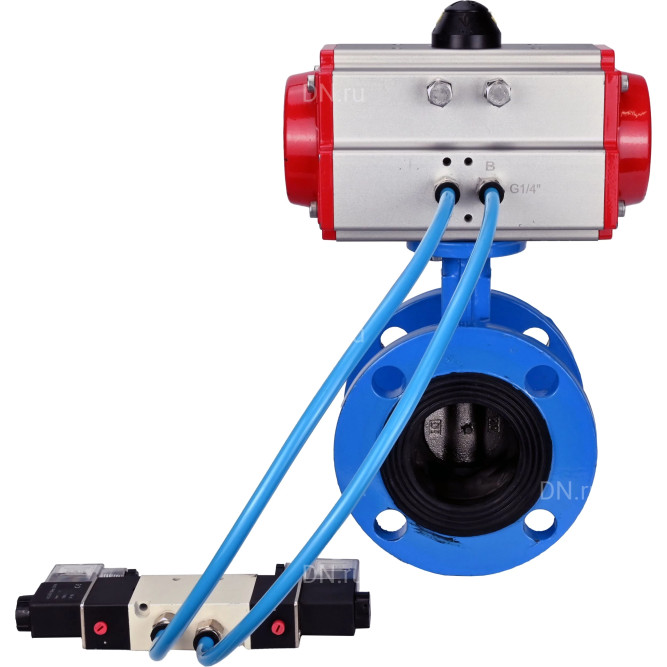 Затвор дисковый поворотный WBV1313E-2W-F-H Ду80 Ру16 фланцевый, корпус - чугун GGG40, диск - чугун GGG40, уплотнение - EPDM, с пневмоприводом PA-DA-105 и пневмораспределителем 4V320-08 AC220V в Алматы