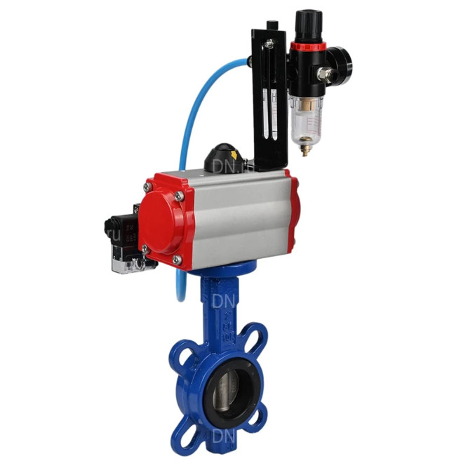Затвор дисковый поворотный WBV1413E-2W-Fb-H Ду40 Ру16, корпус - чугун GGG50, диск - чугун GGG40, уплотнение - EPDM, с пневмоприводом PA-SA-083 с возвратными пружинами, пневмораспределителем 4M310-08 DC24V, БПВ AFC2000 в Алматы