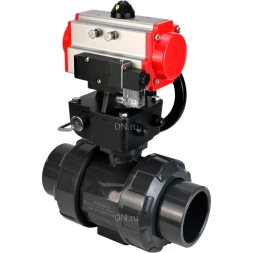 Кран шаровой BV4242E-FP-GRM-ISO Дн65 Ру10 полнопроходной, корпус - НПВХ, шар - НПВХ, уплотнение - EPDM, с пневмоприводом PA-DA-065, пневмораспределителем 4M310-08 DC24V и ручным дублером MON1-250-T26-ISO