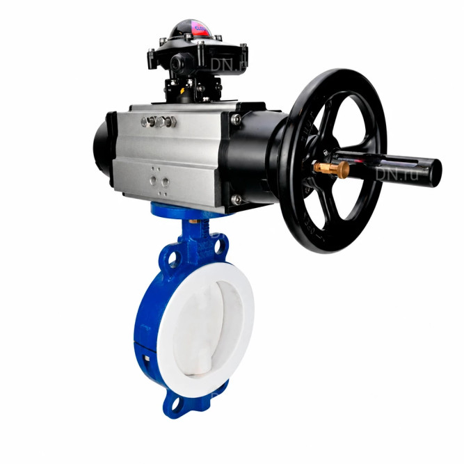 Затвор дисковый поворотный WBV3434Pf-2W-Fb-R Ду150 Ру16, корпус - углеродистая сталь WCB, диск - углеродистая сталь WCB, футерованный PTFE, уплотнение - PTFE, с пневмоприводом PA-DA-105-1 и БКВ APL-210N в Алматы