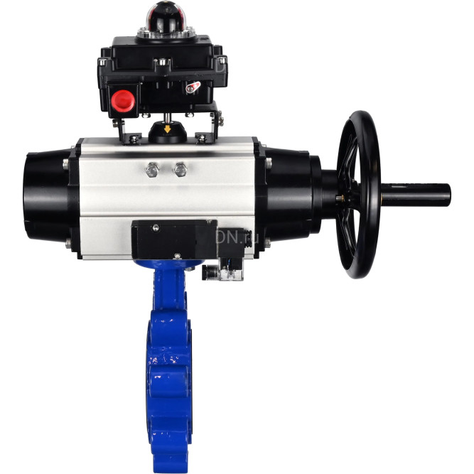 Затвор дисковый поворотный WBV1631E-2W-Fb-H Ду125 Ру16 LUG корпус - чугун QT450, диск - нержавеющая сталь 304, уплотнение - EPDM, с пневмоприводом PA-DA-105-1, пневмораспределителем 4M310-08 AC220V и БКВ APL-410N EX в Алматы