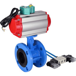 Затвор дисковый поворотный WBV1331E-2W-F-H Ду100 Ру16 корпус - чугун GGG40, диск - нержавеющая сталь 304, уплотнение - EPDM, с пневмоприводом PA-DA-105, пневмораспределителем 4V320-10 AC220V и магнитным переключателем ALS200D