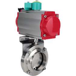 Затвор дисковый поворотный WBV3131S-2W-W-H Ду80 Ру10 под приварку, пищевая нержавеющая сталь 304, уплотнение - Silicon, с пневмоприводом PA-DA-052, пневмораспределителем 4M310-08 DC24V и магнитным переключателем ALS200D