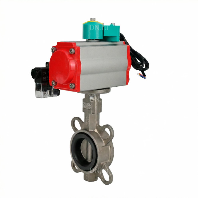 Затвор дисковый поворотный WBV3232V-2W-Fb-H Ду80 Ру16, корпус - нержавеющая сталь 316L, диск - нержавеющая сталь 316L, уплотнение - VITON, с пневмоприводом PA-SA-105, пневмораспределителем 4M310-08 AC220V и магнитным переключателем ALS200D в Алматы