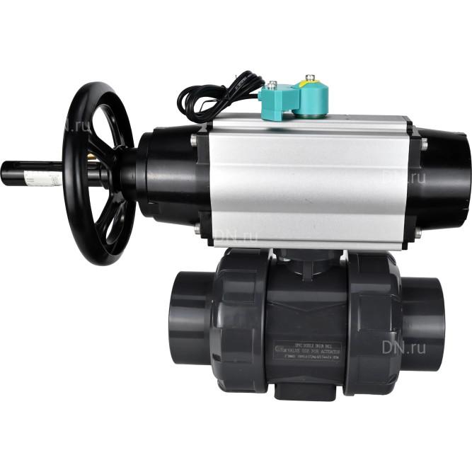 Кран шаровой BV4242E-FP-GRM-ISO Дн65 Ру10 полнопроходной, корпус - НПВХ, шар - НПВХ, уплотнение - EPDM, с пневмоприводом PA-DA-105-1 и магнитным переключателем ALS200D в Алматы