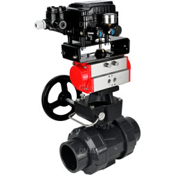 Кран шаровой BV4242E-FP-GRM-ISO Дн65 Ру10 полнопроходной, корпус - НПВХ, шар - НПВХ, уплотнение - EPDM, с пневмоприводом PA-DA-065, ручным дублером MON1-250-T26-ISO и пневмопозиционером YT-1000RSN без обратной связи