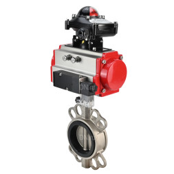 Затвор дисковый поворотный WBV3232N-2W-Fb-H Ду125 Ру16, корпус - нержавеющая сталь 316L, диск - нержавеющая сталь 316L, уплотнение - NBR, с пневмоприводом PA-SA-130 с возвратными пружинами, с пневмораспределителем 4V320-08 AC220V, с БКВ APL-210N