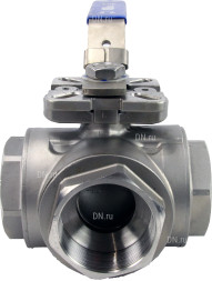 Кран шаровой BV3232P(4pc)-SP-3WL-T-ISO-H Ду65 Ру40, 3-ходовой L-тип стандартнопроходной, внутренняя резьба, уплотнение - PTFE, материал корпуса - нержавеющая сталь SS316 с ISO фланцем и рукояткой