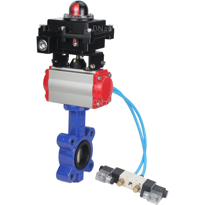 Затвор дисковый поворотный WBV1616N-2W-Fb-H Ду50 Ру16 LUG корпус - чугун QT450, диск - чугун QT450, уплотнение - NBR, с пневмоприводом PA-DA-065, пневмораспределителем 4V320-10 AC220V и БКВ APL-410N EX в Алматы
