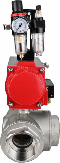 Кран шаровой BV3232P(4pc)-SP-3WL-T-ISO-H Ду10 Ру63 стандартнопроходной трехходовой L-тип, нержавеющая сталь SS316, внутренняя резьба, уплотнение - PTFE, с пн.приводом PA-DA-052 c пн.распределителем 4M310-08 AC220V и БПВ AFC2000 в Алматы