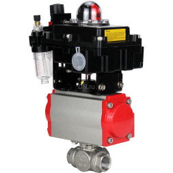 Кран шаровой BV3232P(4pc)-SP-3WL-T-ISO-H Ду20 Ру63 стандартнопроходной трехходовой L-тип, нержавеющая сталь SS316, внутренняя резьба, PTFE, пн.приводом PA-DA-052, пн.распределителем 4M310-08 AC220V, БКВ APL-410N EX и БПВ AFC2000