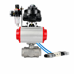 Кран шаровой BV3232P(4pc)-SP-3WL-T-ISO-H WDVF Ду65 Ру40 стандартнопроходной, 3-ходовой L-тип, внутренняя резьба, нержавеющая сталь AISI 316, PTFE, с пневмоприводом PA-DA-105, пневмораспределителем 4V320-08 AC220V, БКВ APL-510N EX и БПВ AFC2000