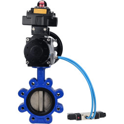 Затвор дисковый поворотный WBV1616E-2W-Fb-H Ду125 Ру16 LUG корпус - чугун QT450, диск - чугун QT450, уплотнение - EPDM, с пневмоприводом PA-DA-105-1, пневмораспределителем 4V320-08 AC220V и БКВ APL-410N EX