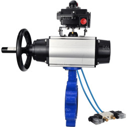 Затвор дисковый поворотный WBV1616E-2W-Fb-H Ду125 Ру16 LUG корпус - чугун QT450, диск - чугун QT450, уплотнение - EPDM, с пневмоприводом PA-DA-105-1, пневмораспределителем 4V320-08 AC220V и БКВ APL-410N EX