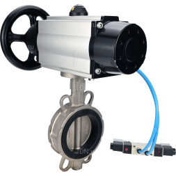 Затвор дисковый поворотный WBV3232E-2W-Fb-H Ду150 Ру16, корпус - нержавеющая сталь 316L, диск - нержавеющая сталь 316L, уплотнение - EPDM, с пневмоприводом PA-DA-105-1 двойного действия, с пневмораспределителем 4V320-08 AC220V