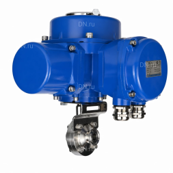 Затвор дисковый поворотный WBV3131E-2W-C-H Ду15 Ру10 кламповый, корпус - пищевая нержавеющая сталь 304, уплотнение - EPDM, с электроприводом QT-N-005M-O2-380VAC-У1 с моментной муфтой и штурвалом