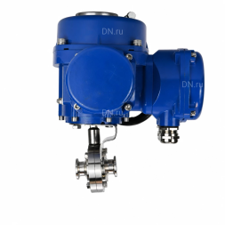 Затвор дисковый поворотный WBV3131E-2W-C-H Ду15 Ру10 кламповый, корпус - пищевая нержавеющая сталь 304, уплотнение - EPDM, с электроприводом QT-N-005M-O2-380VAC-У1 с моментной муфтой и штурвалом