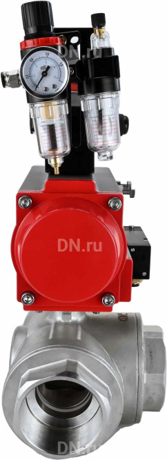 Кран шаровой BV3232P(4pc)-SP-3WL-T-ISO-H Ду40 Ру63 стандартнопроходной трехходовой L-тип, нержавеющая сталь SS316, внутренняя резьба, уплотнение - PTFE, пн.приводом PA-SA-083, пн.распределителем 4M310-08 AC220V, БКВ APL-210N и БПВ AFC2000 в Алматы