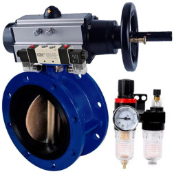 Затвор дисковый поворотный WBV1331E-2W-F-H Ду80 Ру16, фланцевый, корпус - чугун GGG40, диск - нержавеющая сталь 304, уплотнение - EPDM, с пневмоприводом PA-DA-105-1, с пневмораспределителем 4V320-10 AC220V, БПВ AFC2000