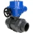 Кран шаровой BV4242E-FP-GRM-ISO Дн32 Ру10 полнопроходной, корпус - НПВХ, шар - НПВХ, уплотнение - EPDM, с электроприводом QT-N-005M-O2-380VAC-У1 с моментной муфтой и штурвалом в Алматы