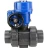 Кран шаровой BV4242E-FP-GRM-ISO Дн32 Ру10 полнопроходной, корпус - НПВХ, шар - НПВХ, уплотнение - EPDM, с электроприводом QT-N-005M-O2-380VAC-У1 с моментной муфтой и штурвалом в Алматы