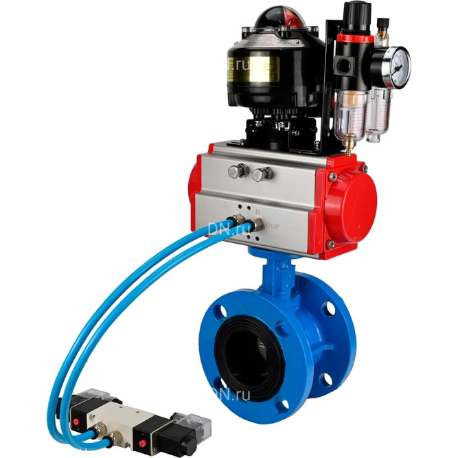 Затвор дисковый поворотный WBV1313E-2W-F-H Ду125 Ру16, корпус - чугун GGG40, диск - чугун GGG40, уплотнение - EPDM, с пневмоприводом PA-DA-130, пневмораспределителем 4M320-08 AC220V, БКВ APL-510N EX и БПВ AFC2000 в Алматы
