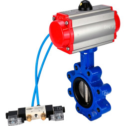 Затвор дисковый поворотный WBV1616E-2W-Fb-H Ду80 Ру16 LUG, корпус - чугун QT450, диск - чугун QT450, уплотнение - EPDM, с пневмоприводом PA-SA-105 и пневмораспределителем 4M320-10 AC220V
